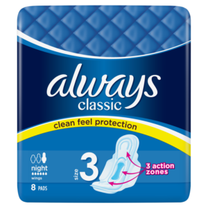Always Classic Night Podpaski ze skrzydełkami, 8 sztuk