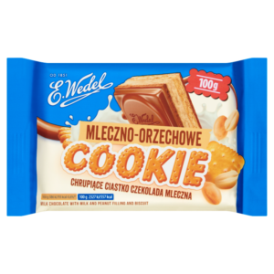 E. Wedel Cookie Czekolada mleczna z nadzieniem mleczno-orzechowym i herbatnikiem 100 g