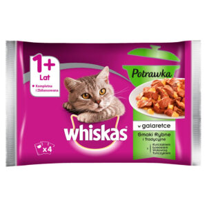 Whiskas 1+ lat Karma pełnoporcjowa potrawka w galaretce smaki rybne i tradycyjne 340 g (4 x 85 g)