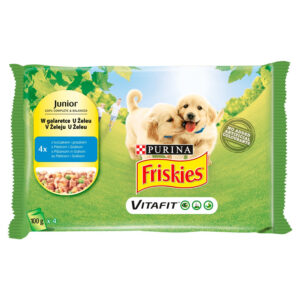 Friskies Vitafit Junior Karma dla psów z kurczakiem i groszkiem w galaretce 400 g (4 x 100 g)