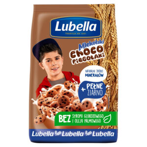 Lubella Mlekołaki Choco Piegołaki Zbożowe chrupki w kształcie ciasteczek o smaku czekoladowym 500 g