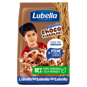 Lubella Mlekołaki Choco Piegołaki Zbożowe chrupki w kształcie ciasteczek o smaku czekoladowym 250 g