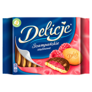 Delicje Szampańskie Biszkopty z galaretką o smaku malinowym oblewane czekoladą 294 g
