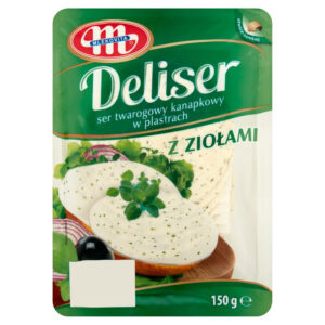 Mlekovita Deliser Ser twarogowy kanapkowy w plastrach z ziołami 150 g